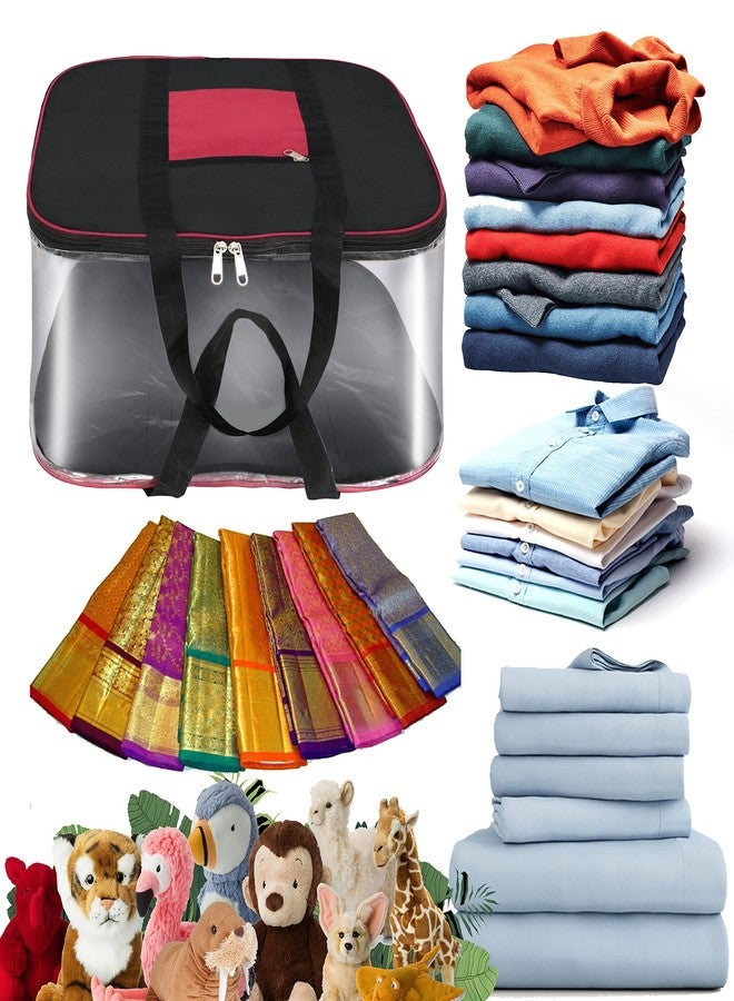 NISUN 2 Pack Moisture Proof Big Nylon Transparent Underbed Storage Bag/Stationery Paper/Blankets/Clothes Storage Bag (BlackRed, 57x47x26 cm), Rectangular - Image 3